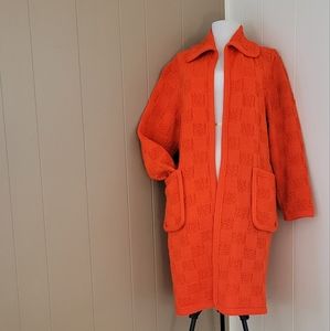 Vintage Loud Orange Retro Funky Cardigan Button Down Sweater.